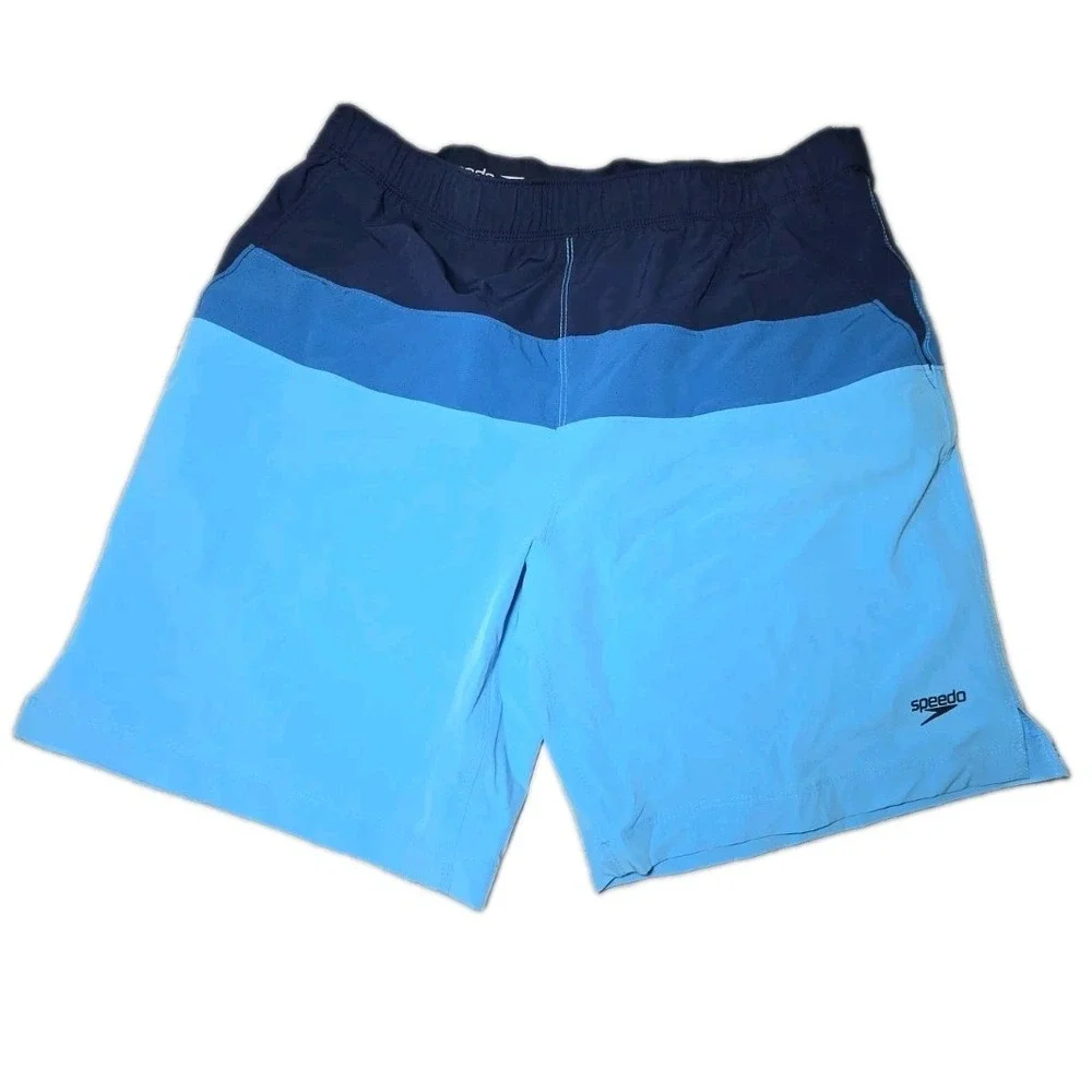 Speedo Swim Trunks Mens L Large Blue Board Shorts Swimwear Mesh Liner Pockets